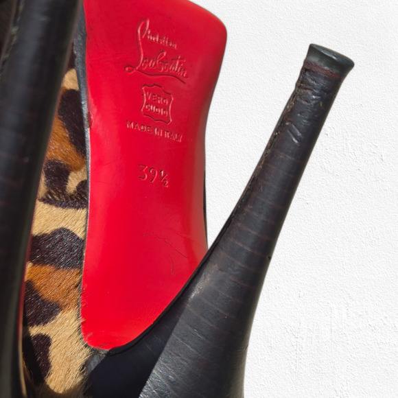 Christian Louboutin Leopard Pony Hair Very Prive Heels 39.5 US 9.5 Peep Toe Pump - Picture 10 of 16
